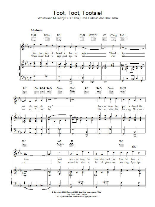 Al Jolson Toot, Toot, Tootsie! Sheet Music