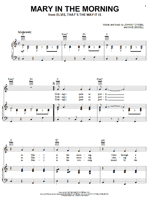 Al Martino Mary In The Morning Sheet Music