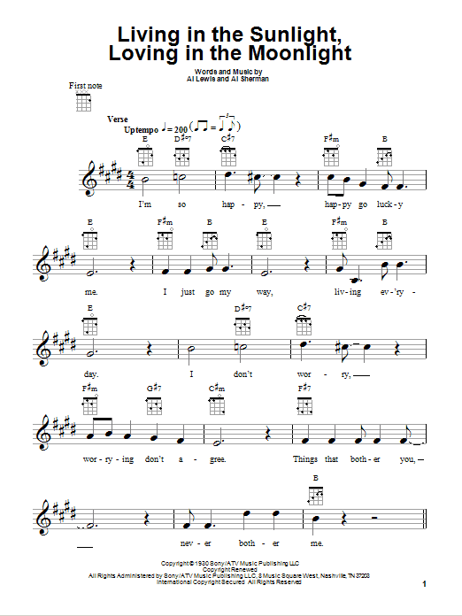 Al Sherman Living In The Sunlight, Loving In The Moonlight Sheet Music