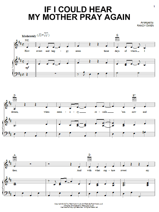 Alabama If I Could Hear My Mother Pray Again Sheet Music