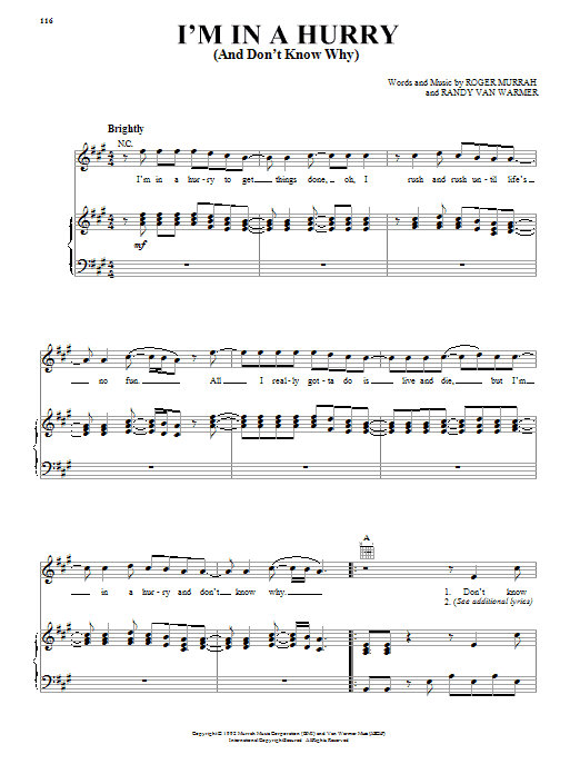 Alabama I'm In A Hurry (And Don't Know Why) Sheet Music