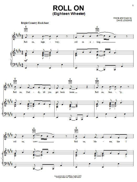 Alabama Roll On (Eighteen Wheeler) Sheet Music