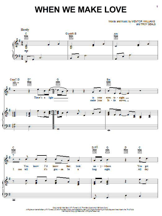 Alabama When We Make Love Sheet Music