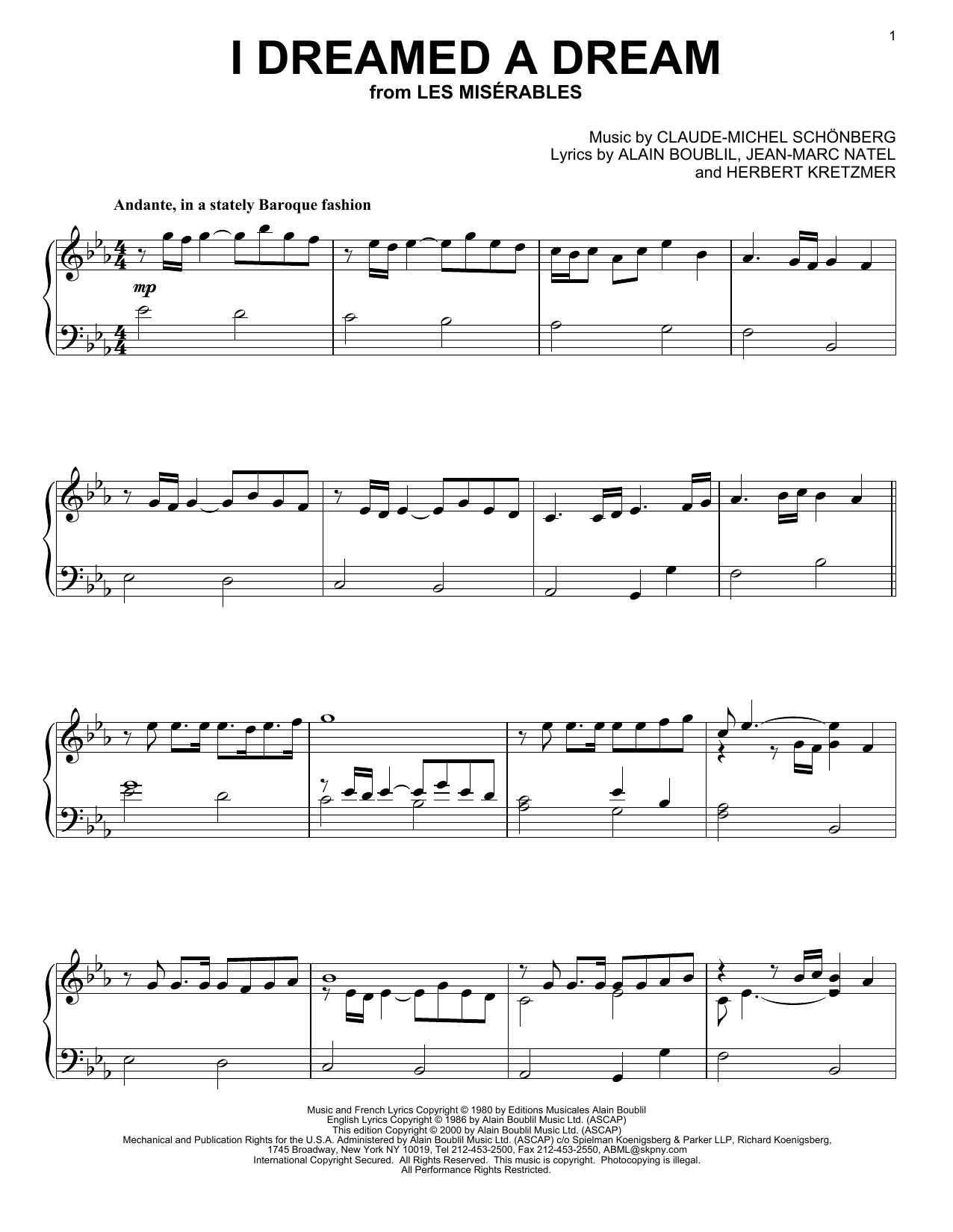 Alain Boublil & Claude-Michel Schonberg I Dreamed A Dream Sheet Music