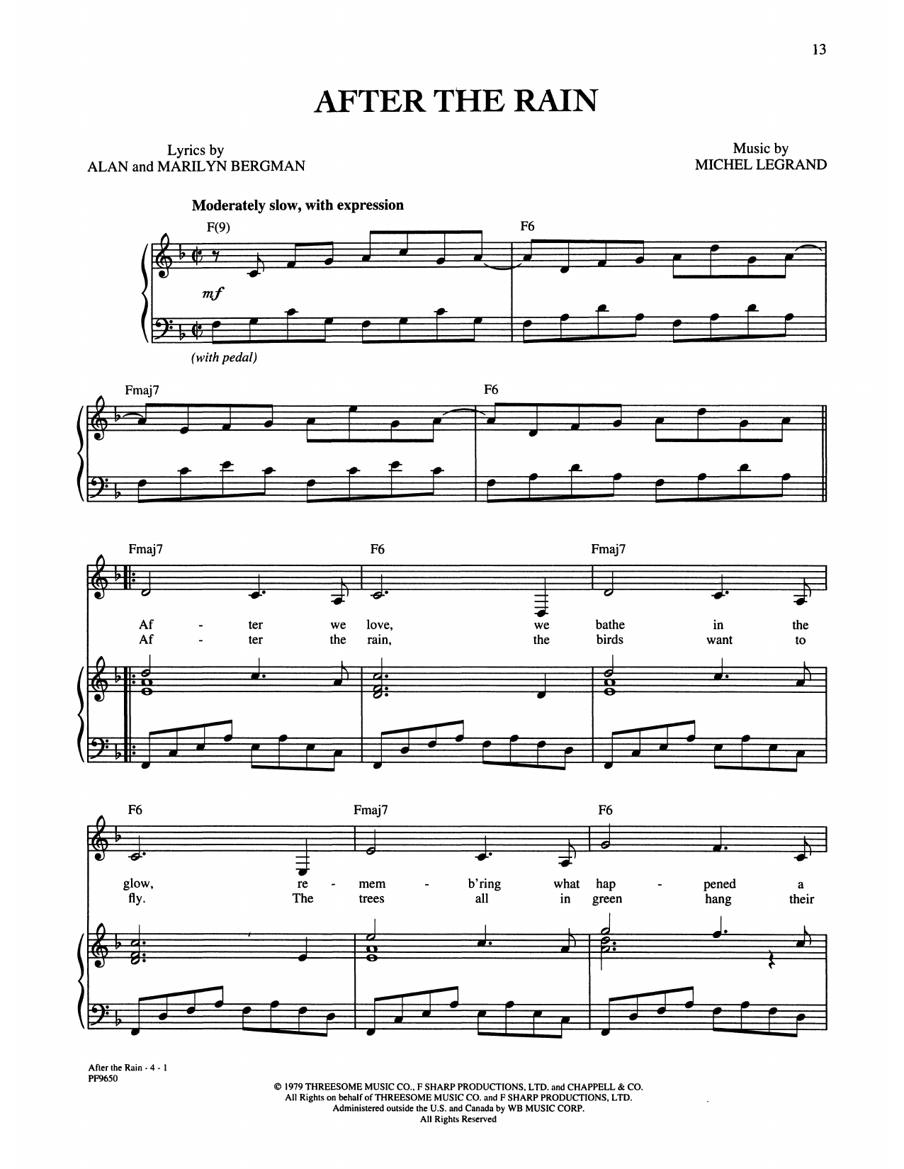 Alan and Marilyn Bergman and Michel Legrand After The Rain Sheet Music