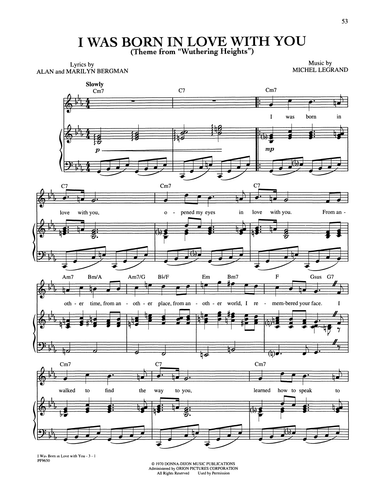 Alan and Marilyn Bergman and Michel Legrand I Was Born In Love With You Sheet Music