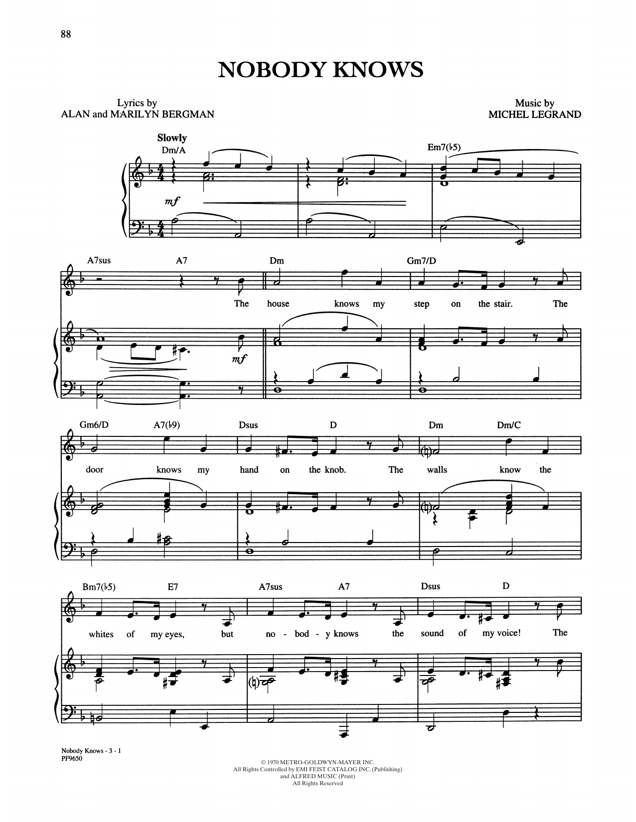 Alan and Marilyn Bergman and Michel Legrand Nobody Knows Sheet Music