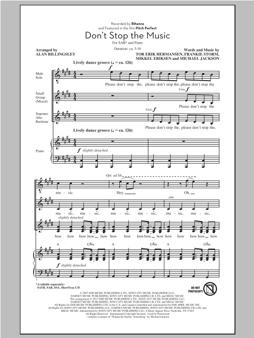 Alan Billingsley Don't Stop The Music Sheet Music