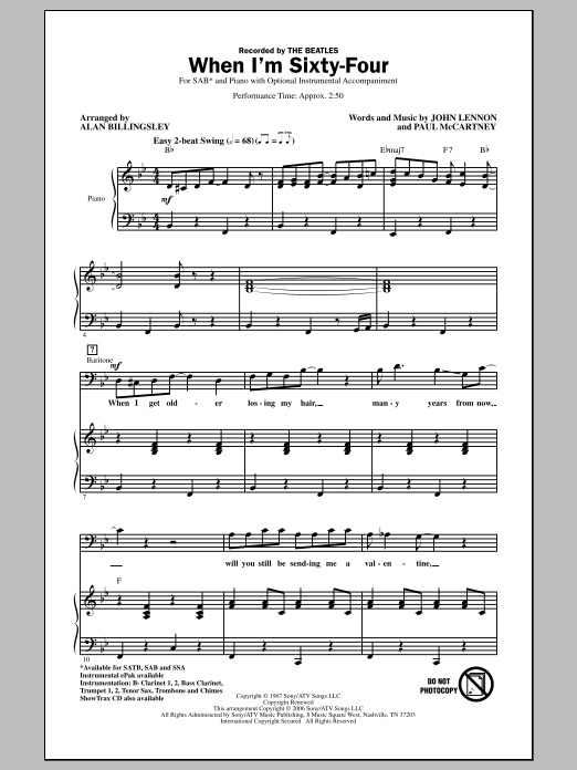 Alan Billingsley When I'm Sixty-Four Sheet Music