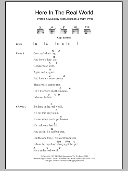 Alan Jackson Here In The Real World Sheet Music