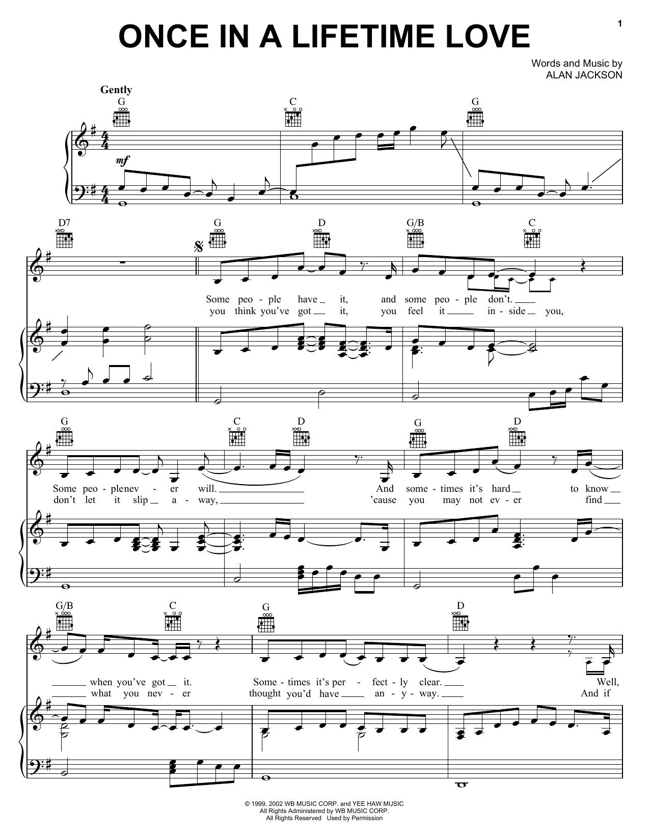 Alan Jackson Once In A Lifetime Love Sheet Music