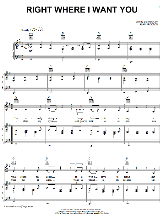Alan Jackson Right Where I Want You Sheet Music