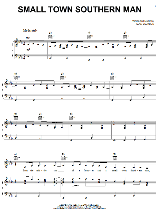 Alan Jackson Small Town Southern Man Sheet Music