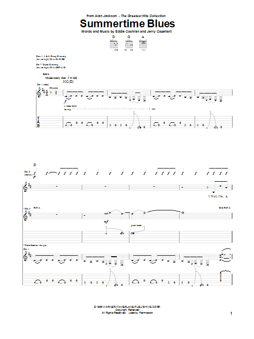 Alan Jackson Summertime Blues Sheet Music