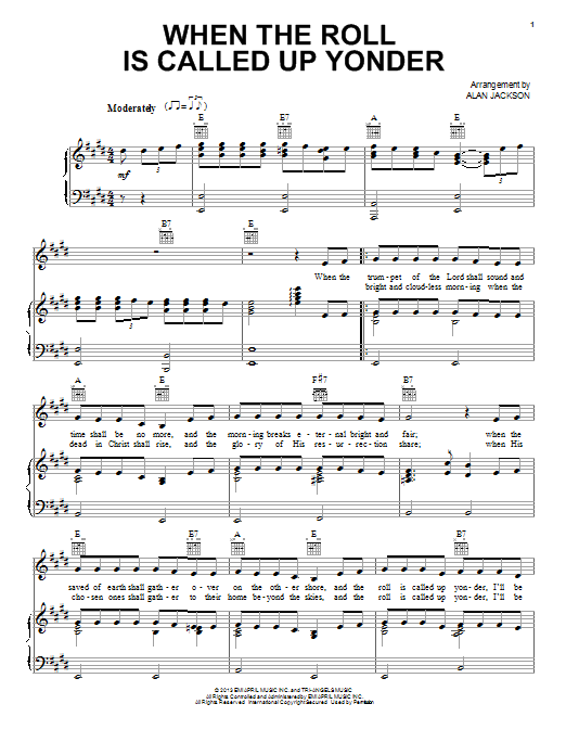Alan Jackson When The Roll Is Called Up Yonder Sheet Music