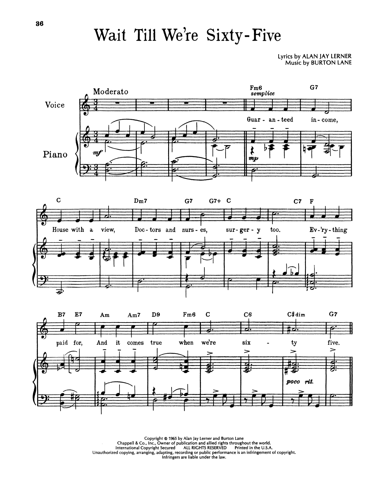 Alan Jay Lerner & Burton Lane Wait Till We're Sixty Five (from On A Clear Day You Can See Forever) Sheet Music
