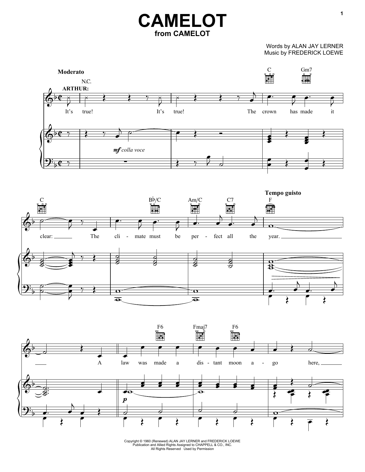 Alan Jay Lerner Camelot Sheet Music