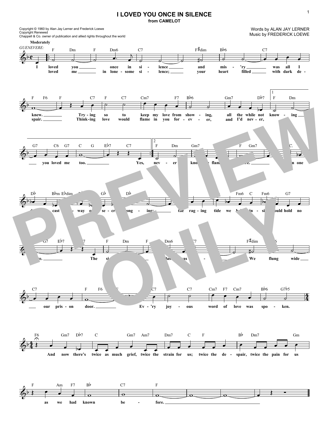Alan Jay Lerner I Loved You Once In Silence Sheet Music