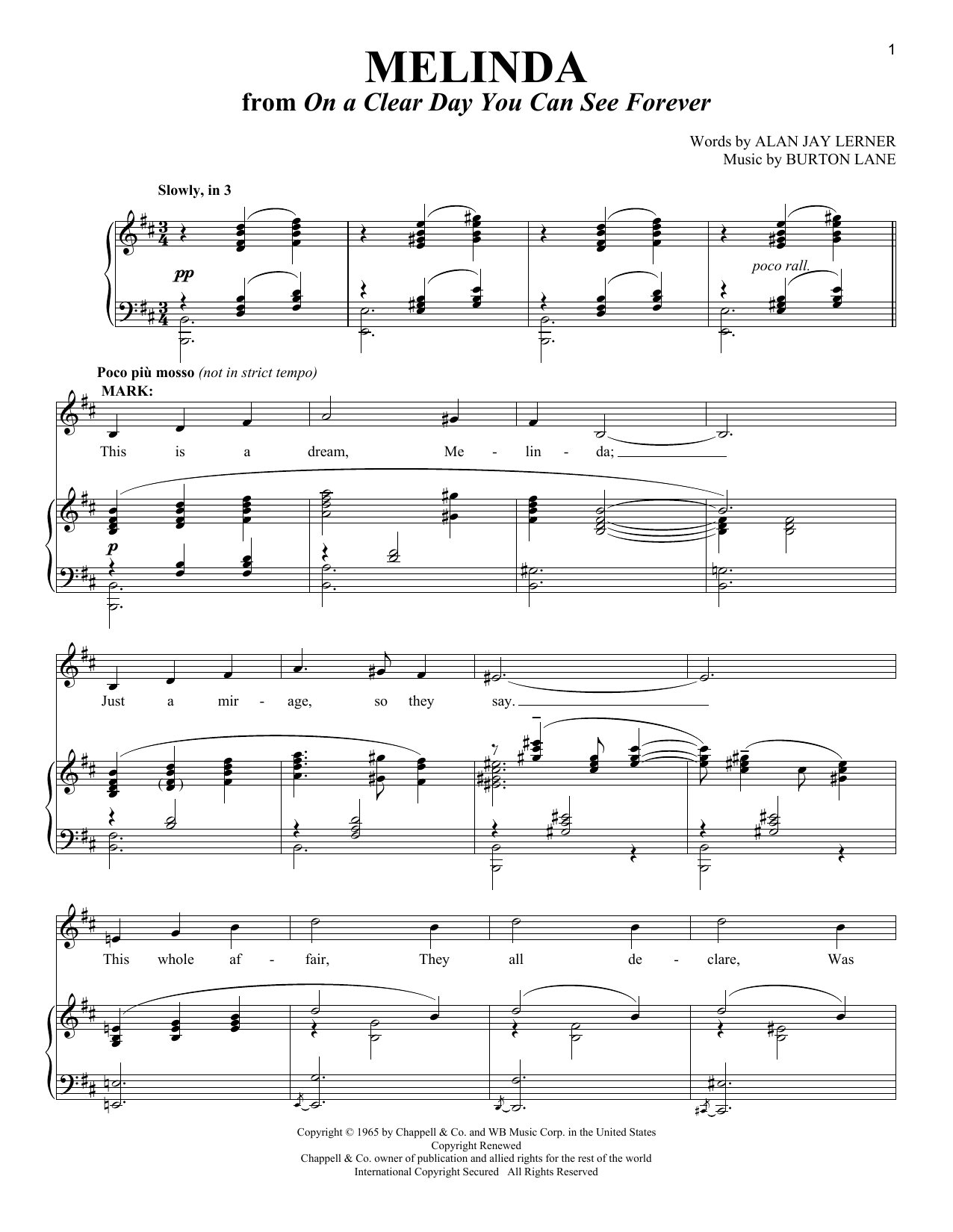 Alan Jay Lerner Melinda (from On a Clear Day You Can See Forever) Sheet Music