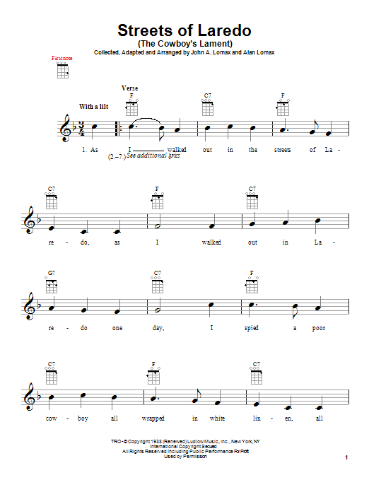 Alan Lomax Streets Of Laredo (The Cowboy's Lament) Sheet Music