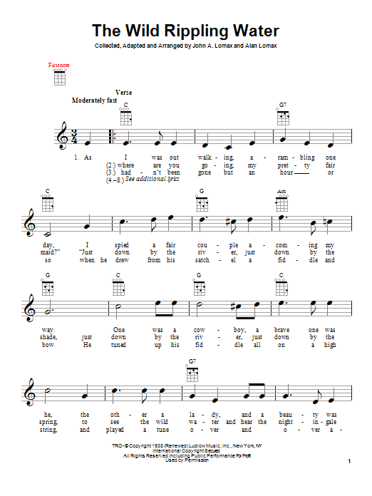 Alan Lomax The Wild Rippling Water Sheet Music