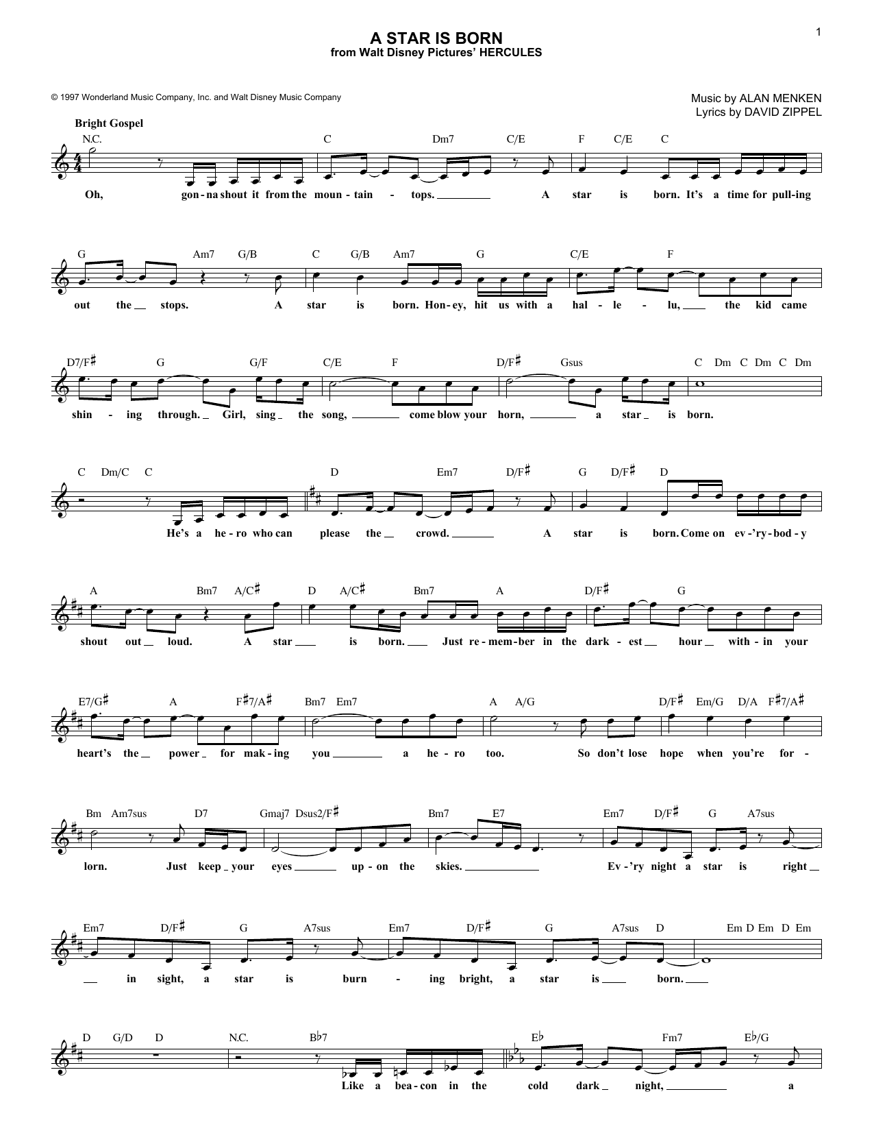 Alan Menken A Star Is Born Sheet Music
