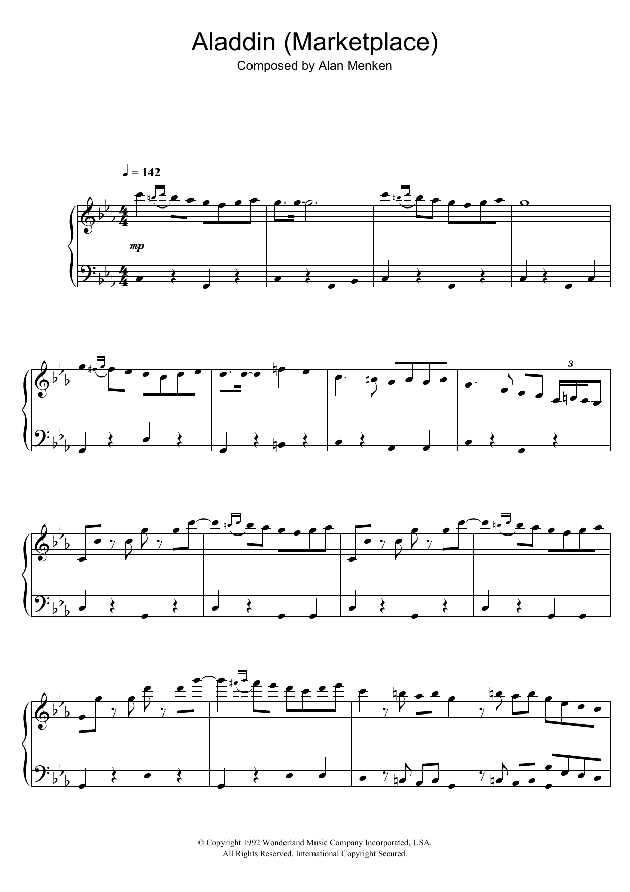 Alan Menken Aladdin (Marketplace) Sheet Music
