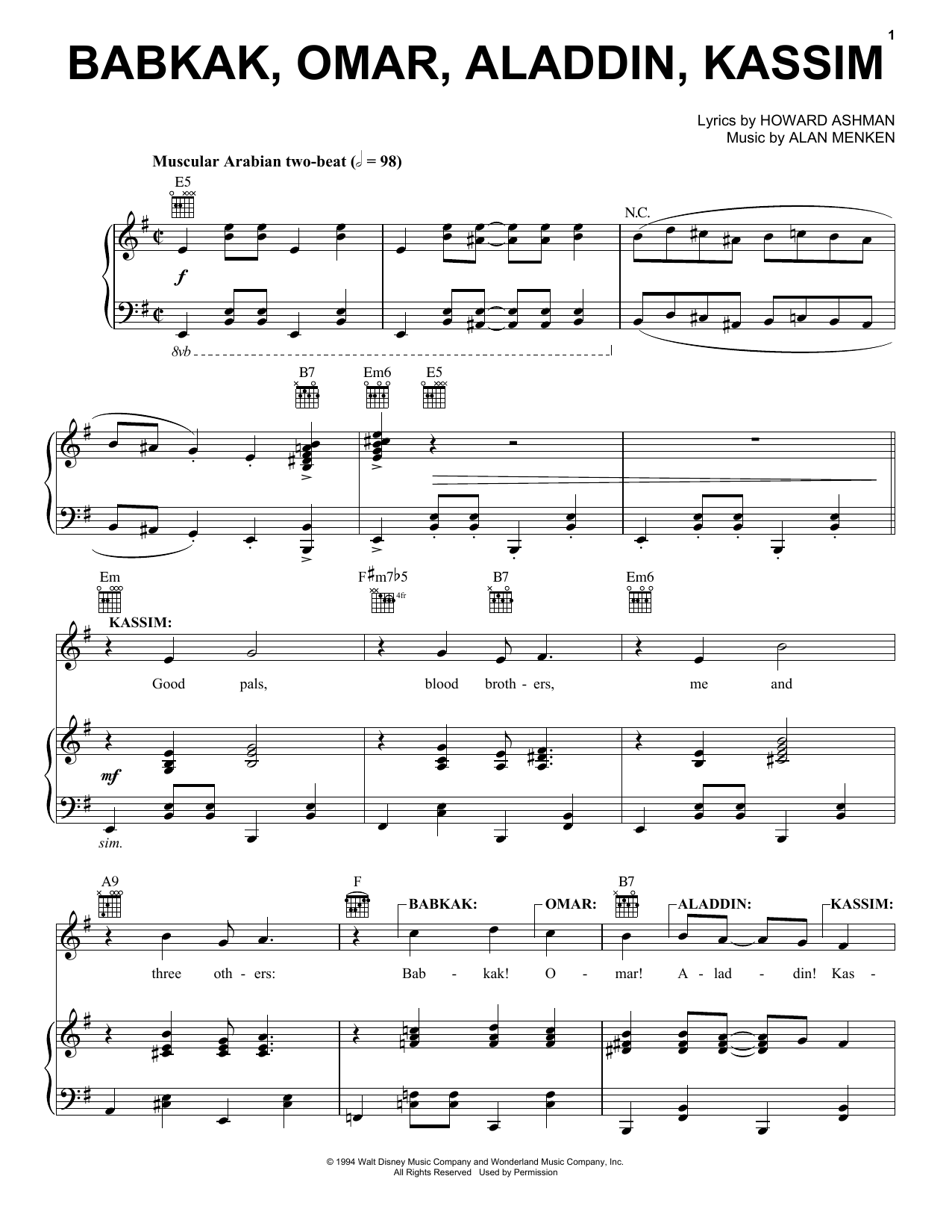 Alan Menken Babkak, Omar, Aladdin, Kassim (from Aladdin: The Broadway Musical) Sheet Music