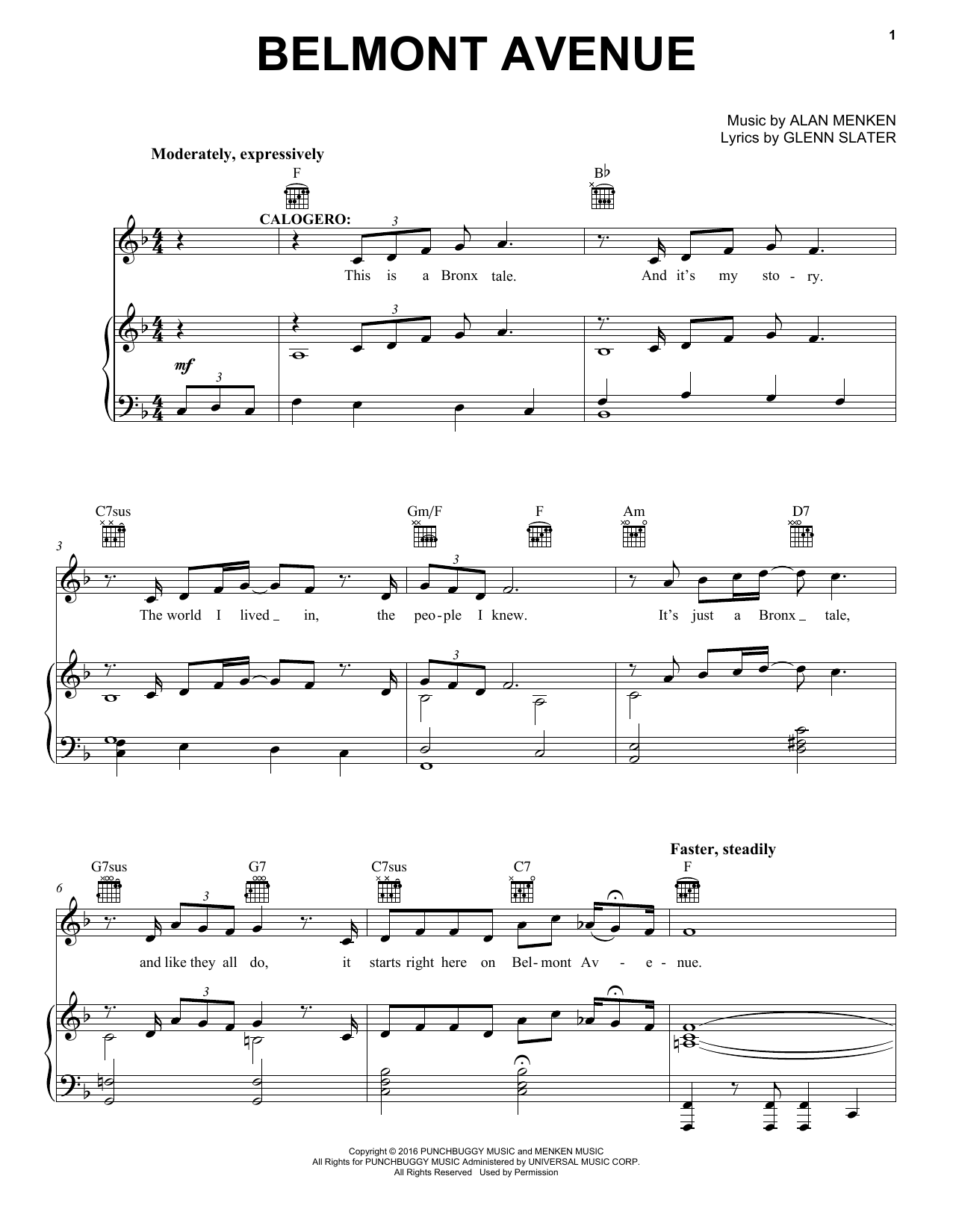 Alan Menken Belmont Avenue Sheet Music