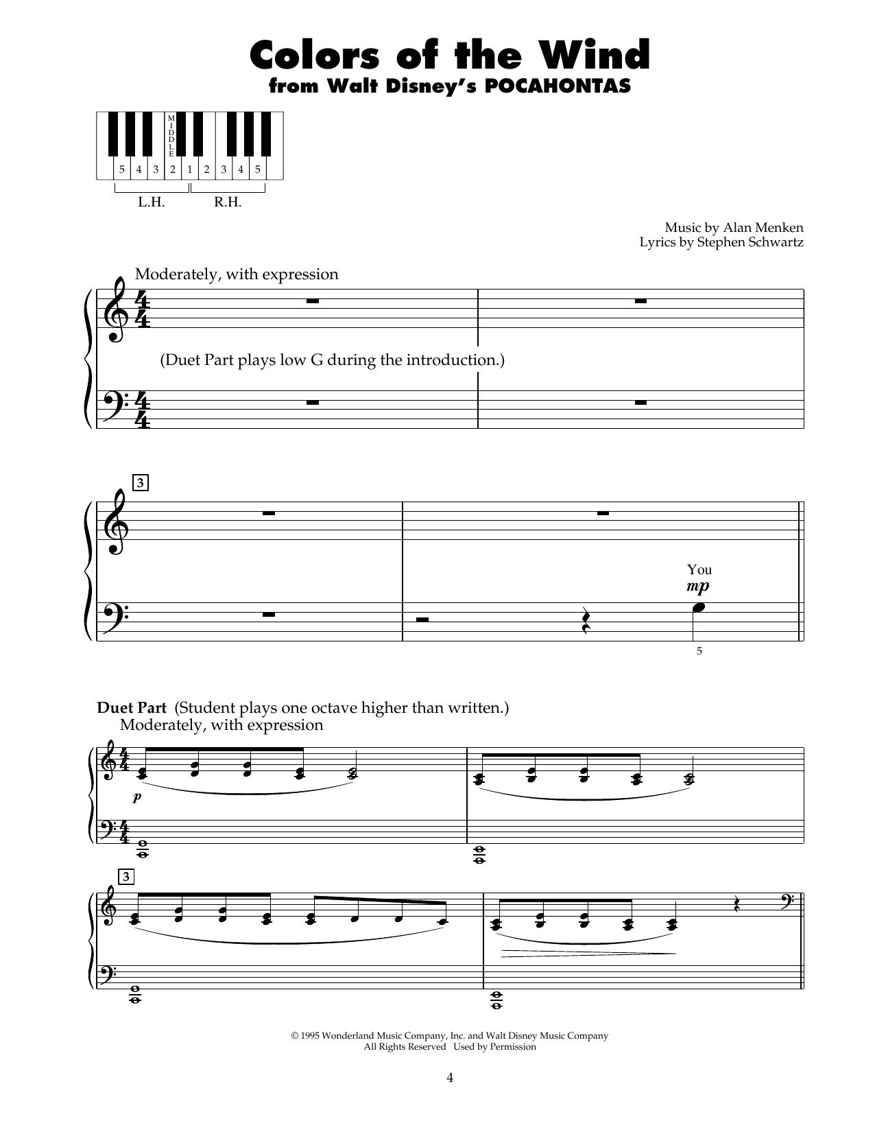 Alan Menken Colors Of The Wind Sheet Music
