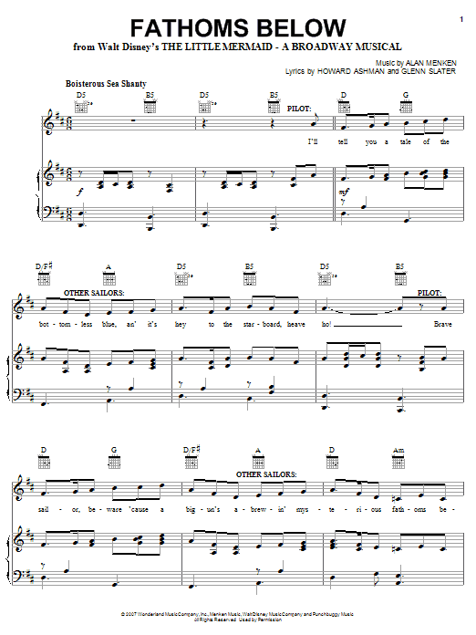 Alan Menken Fathoms Below (from The Little Mermaid: A Broadway Musical) Sheet Music
