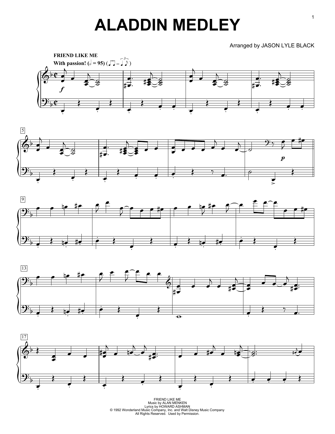 Alan Menken, Howard Ashman and Tim Rice Aladdin Medley (arr. Jason Lyle Black) Sheet Music