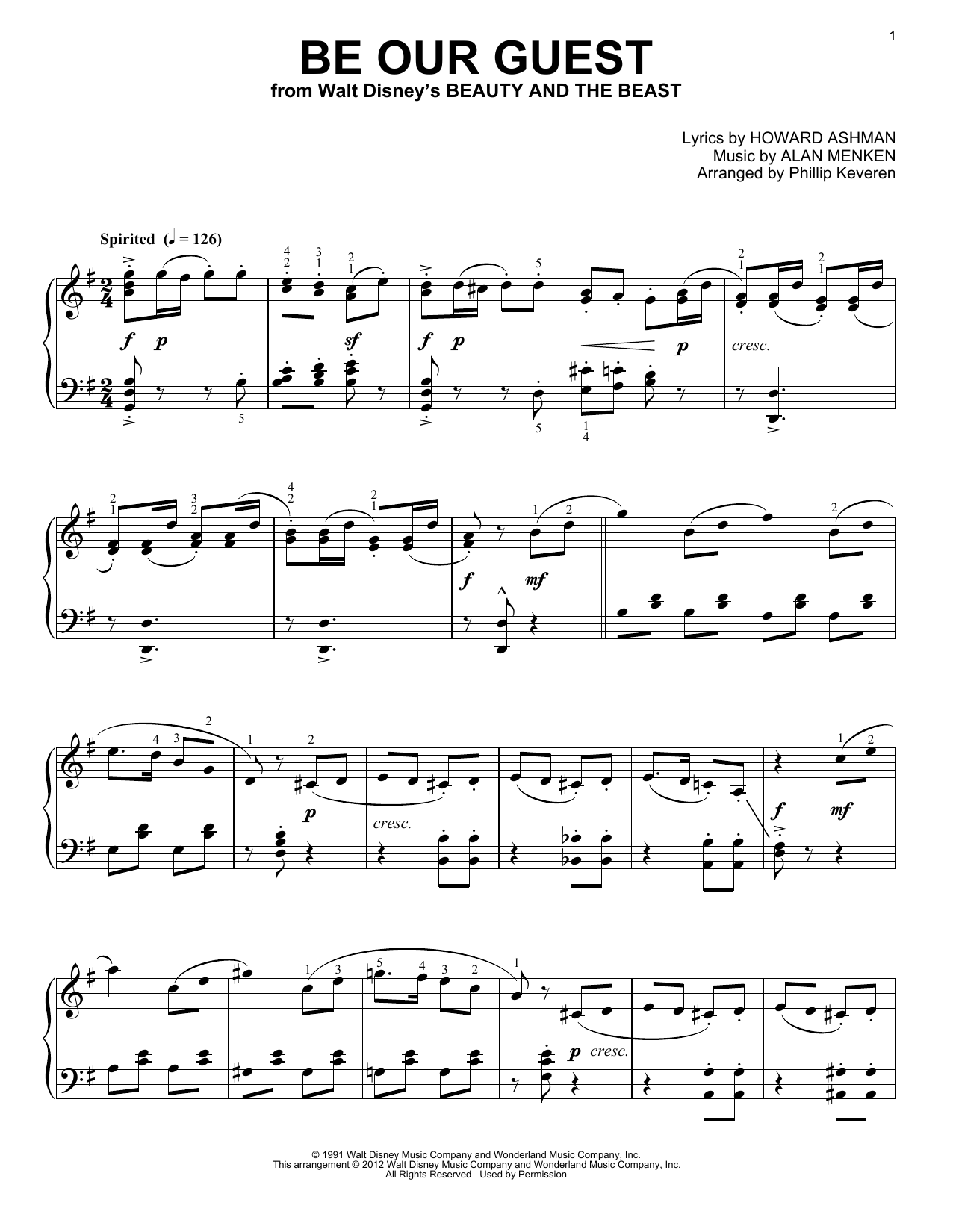 Alan Menken & Howard Ashman Be Our Guest [Classical version] (from Beauty And The Beast) (arr. Phillip Kever Sheet Music