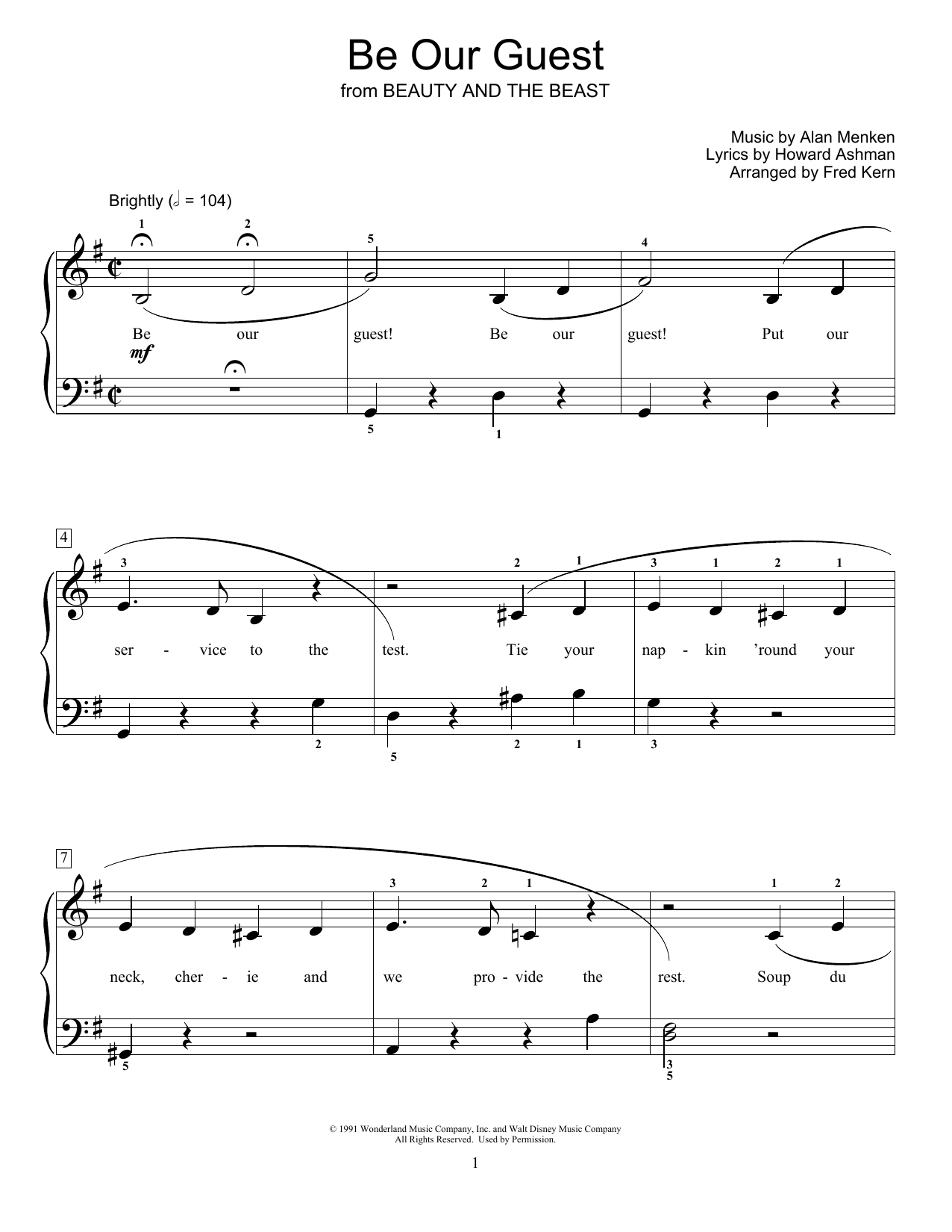 Alan Menken & Howard Ashman Be Our Guest (from Beauty and The Beast) (arr. Fred Kern) Sheet Music
