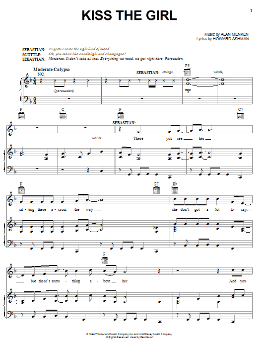 Alan Menken & Howard Ashman Kiss The Girl (from The Little Mermaid: A Broadway Musical) Sheet Music
