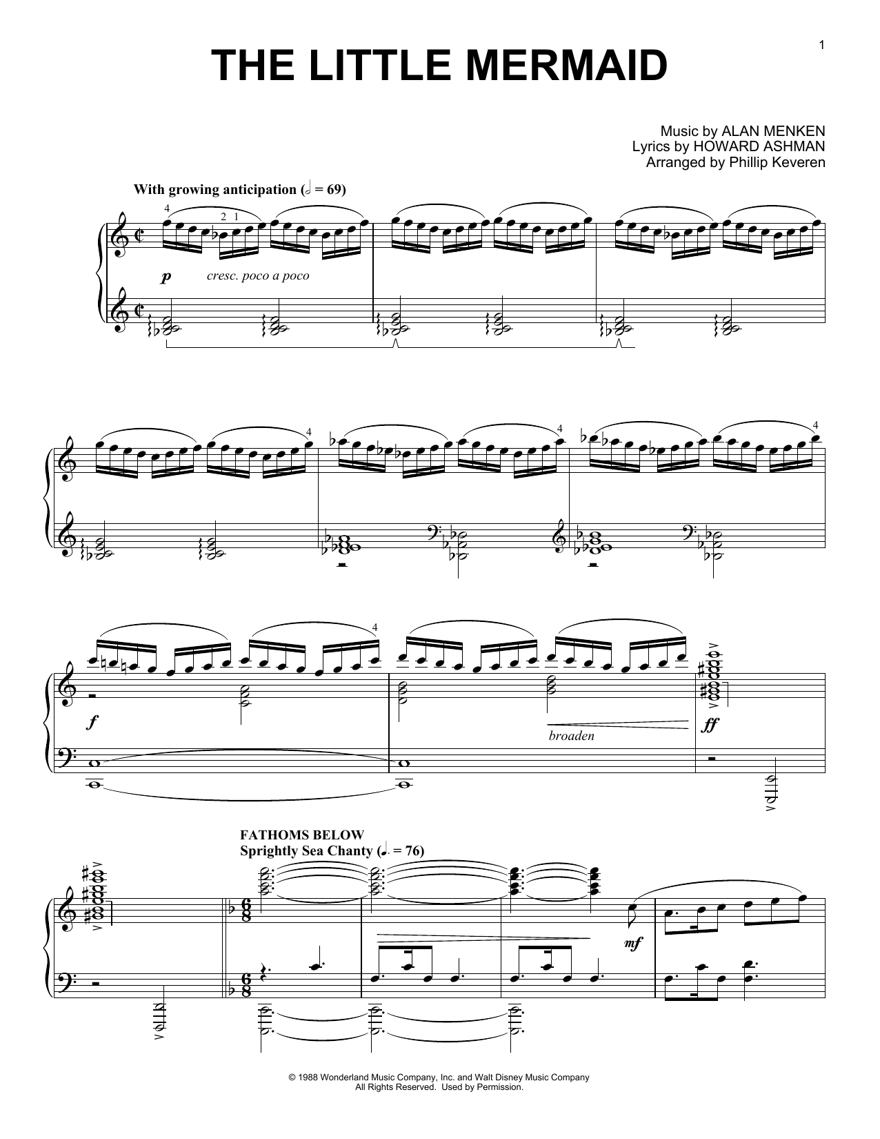 Alan Menken & Howard Ashman The Little Mermaid Medley (arr. Phillip Keveren) Sheet Music