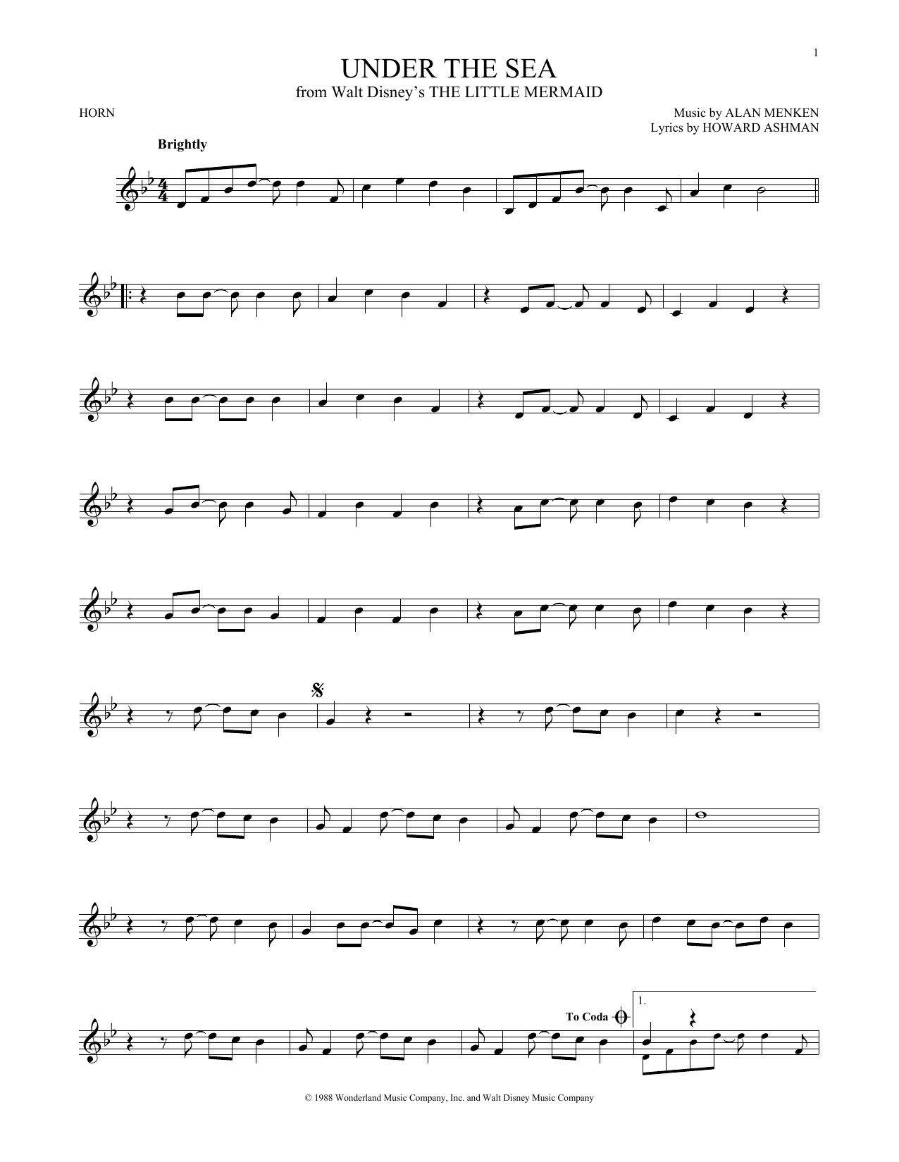 Alan Menken & Howard Ashman Under The Sea Sheet Music