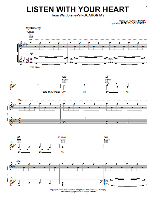 Alan Menken Listen With Your Heart (from Pocahontas) Sheet Music