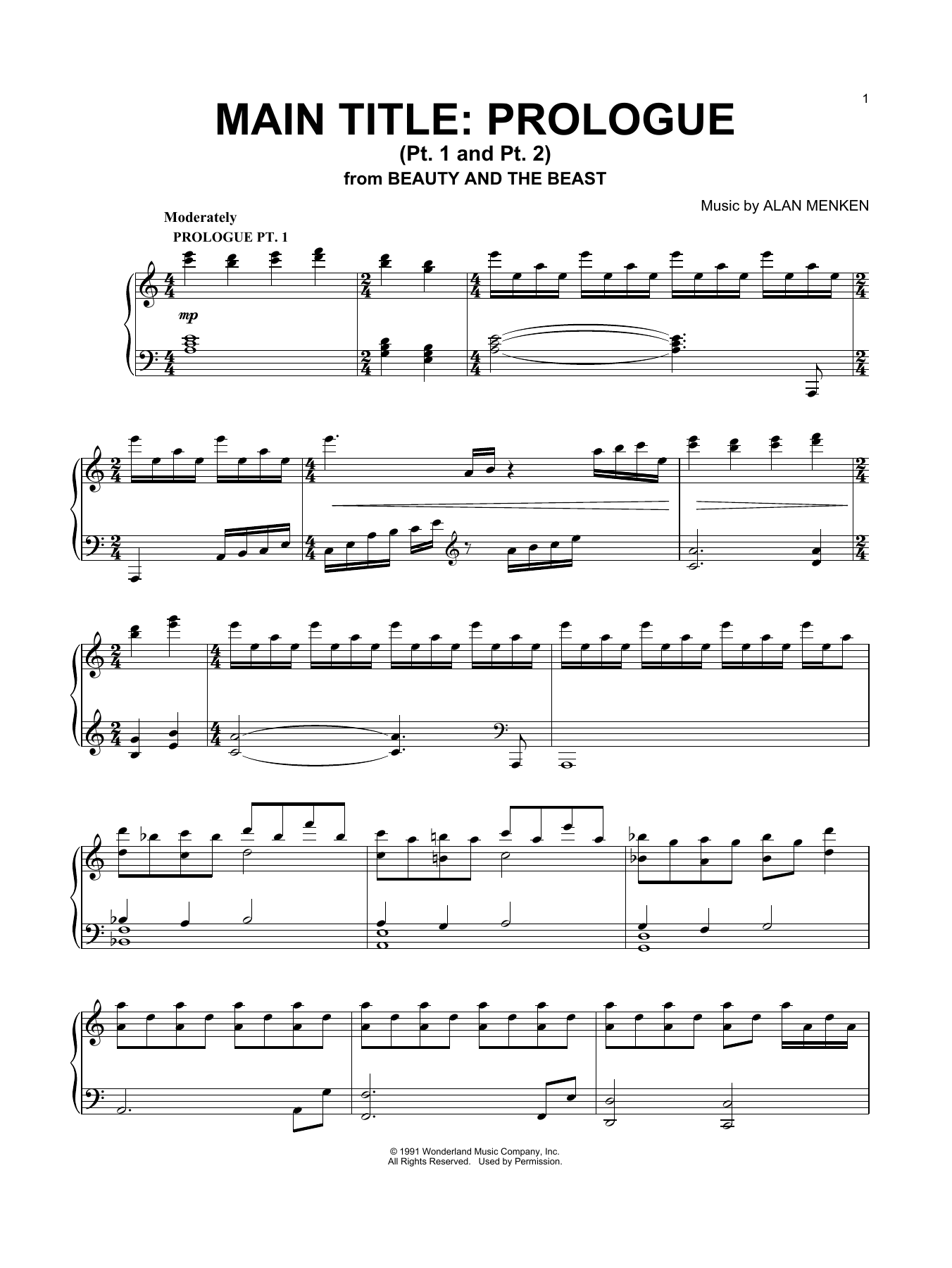 Alan Menken Main Title: Prologue Sheet Music