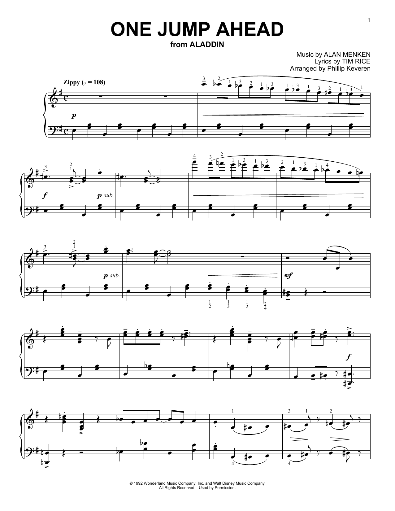 Alan Menken One Jump Ahead [Ragtime version] (from Aladdin) (arr. Phillip Keveren) Sheet Music