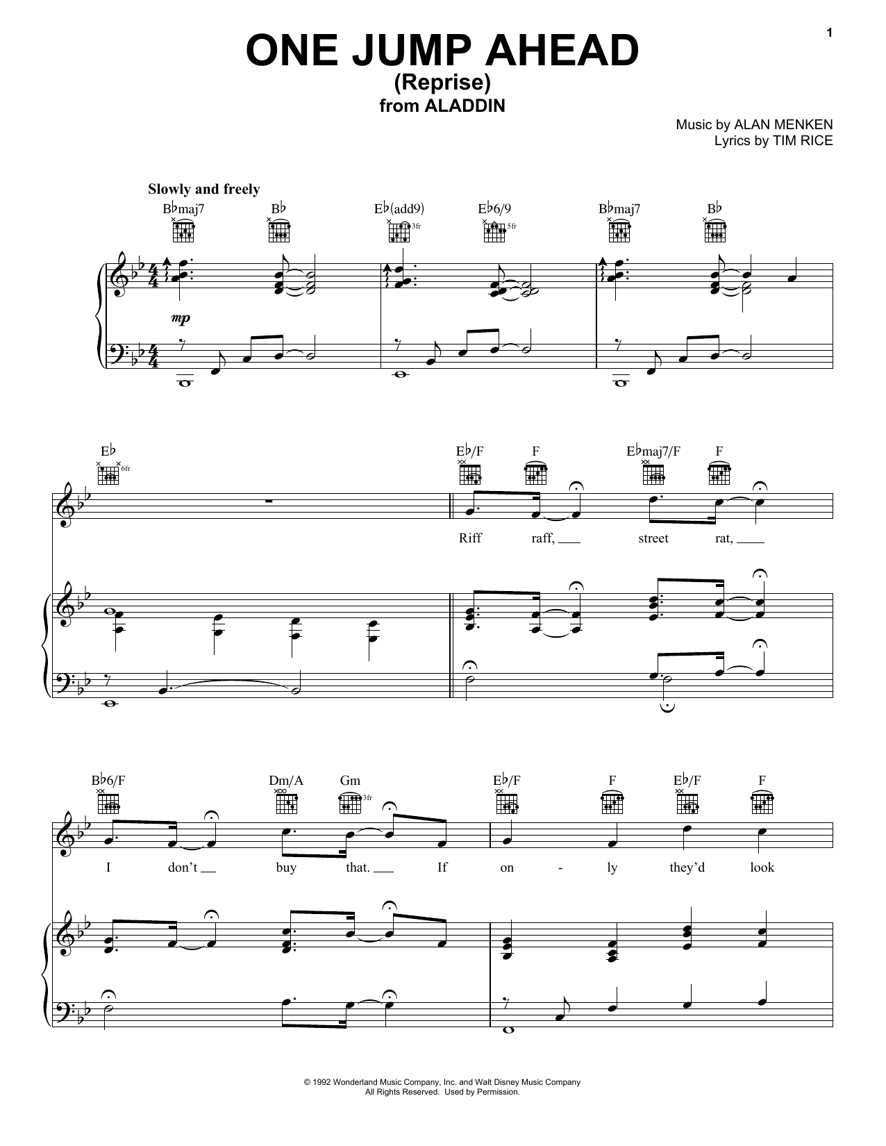 Alan Menken One Jump Ahead (Reprise) (from Aladdin) Sheet Music