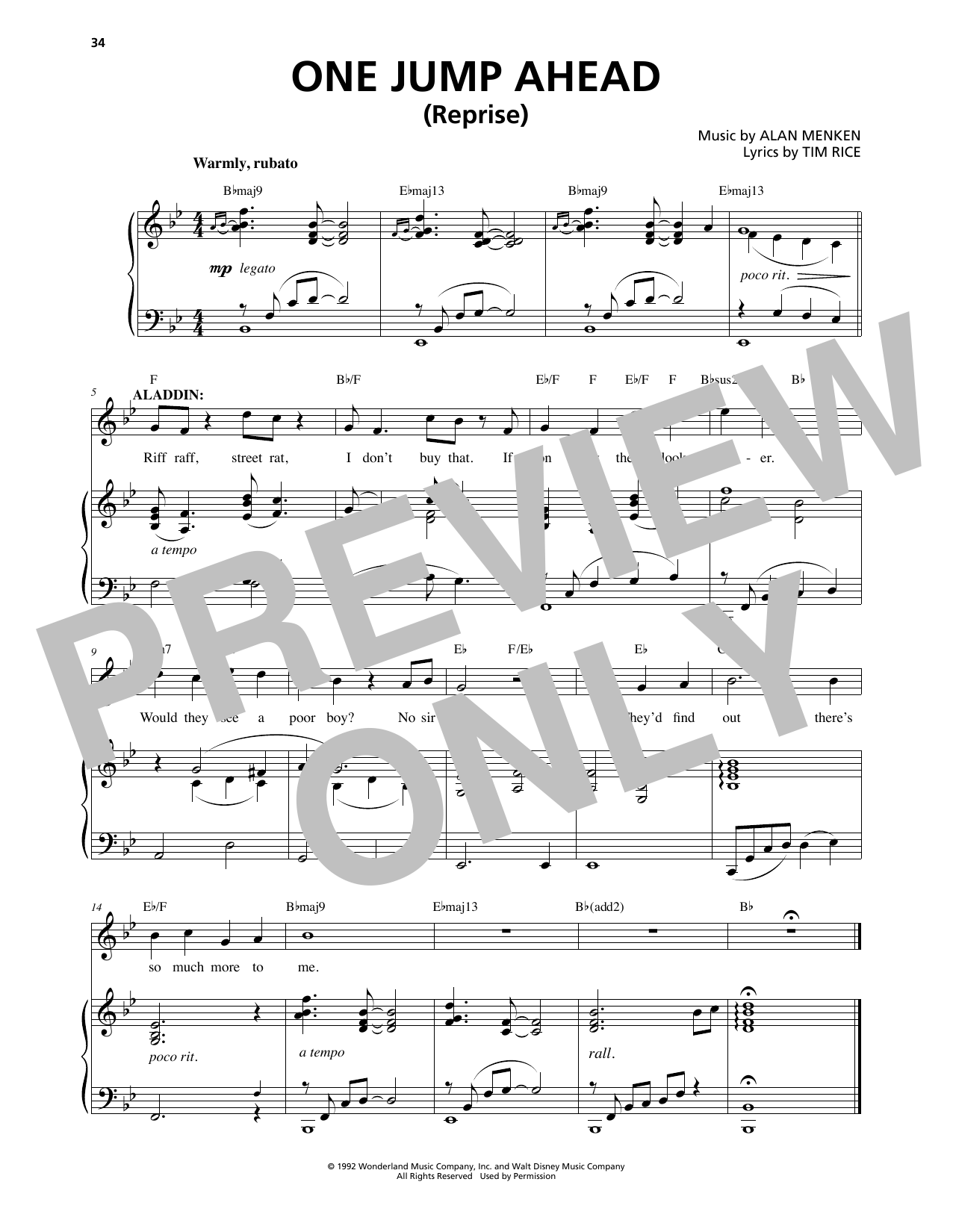 Alan Menken One Jump Ahead (Reprise) (from Aladdin: The Broadway Musical) Sheet Music