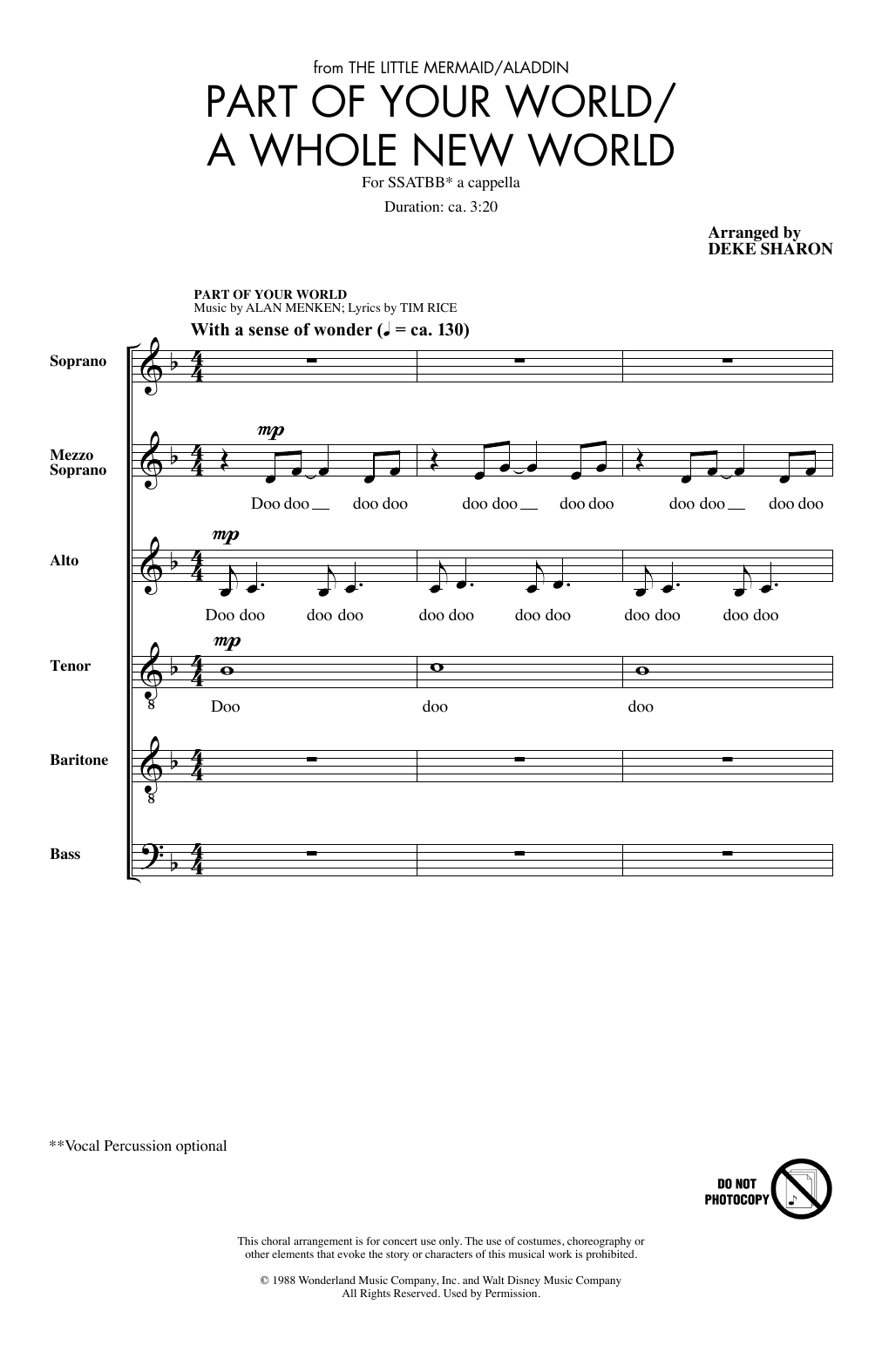 Alan Menken Part Of Your World/A Whole New World (from The Little Mermaid/Aladdin) (arr. Dek Sheet Music