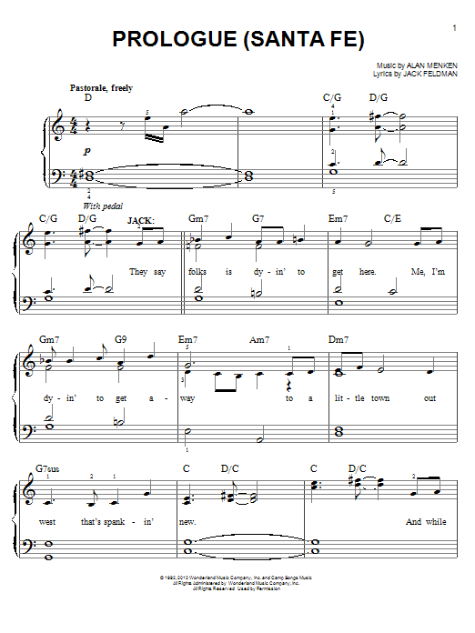 Alan Menken Prologue (Santa Fe) Sheet Music