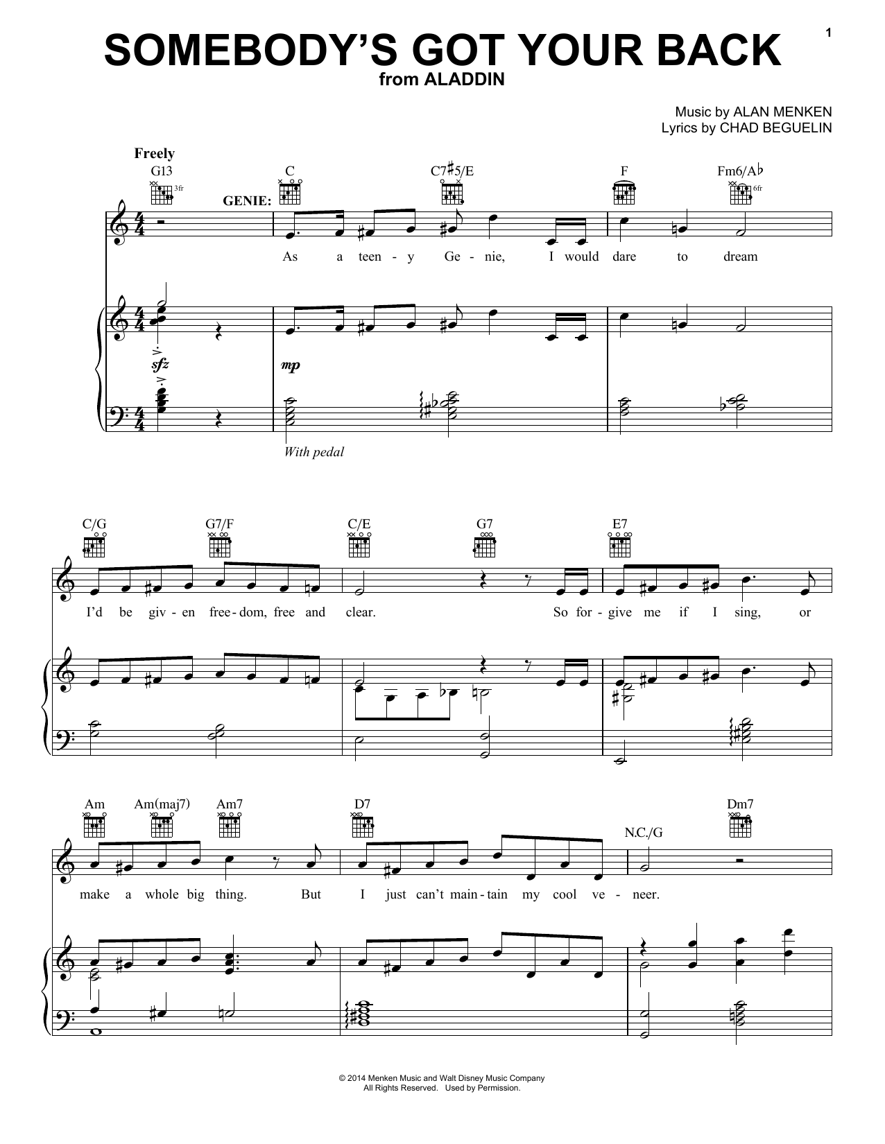 Alan Menken Somebody's Got Your Back (from Aladdin: The Broadway Musical) Sheet Music