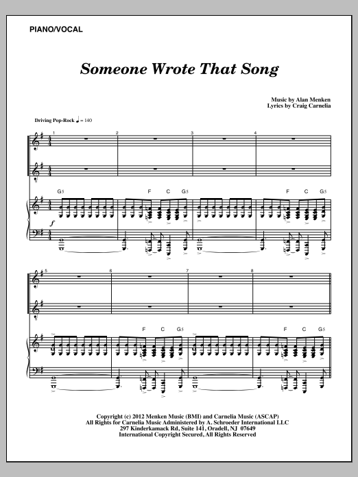 Alan Menken Someone Wrote That Song Sheet Music