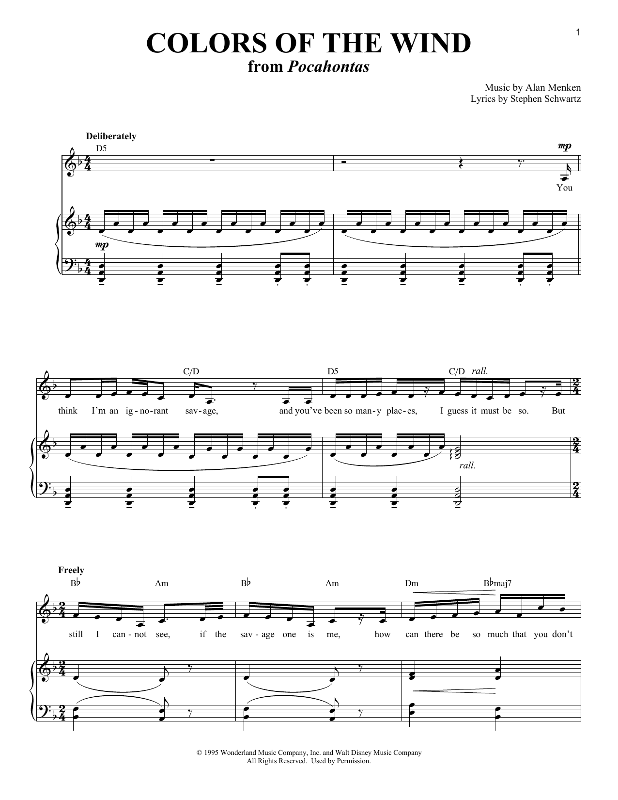 Alan Menken & Stephen Schwartz Colors Of The Wind (from Pocahontas) Sheet Music