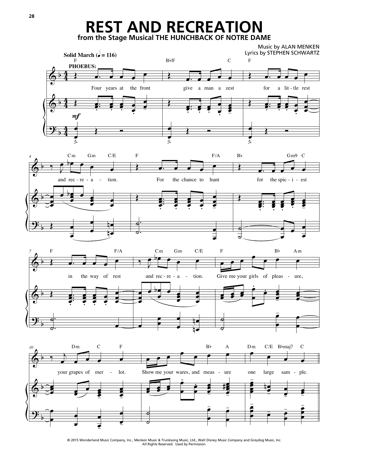Alan Menken & Stephen Schwartz Rest And Recreation (from The Hunchback Of Notre Dame: A New Musical) Sheet Music