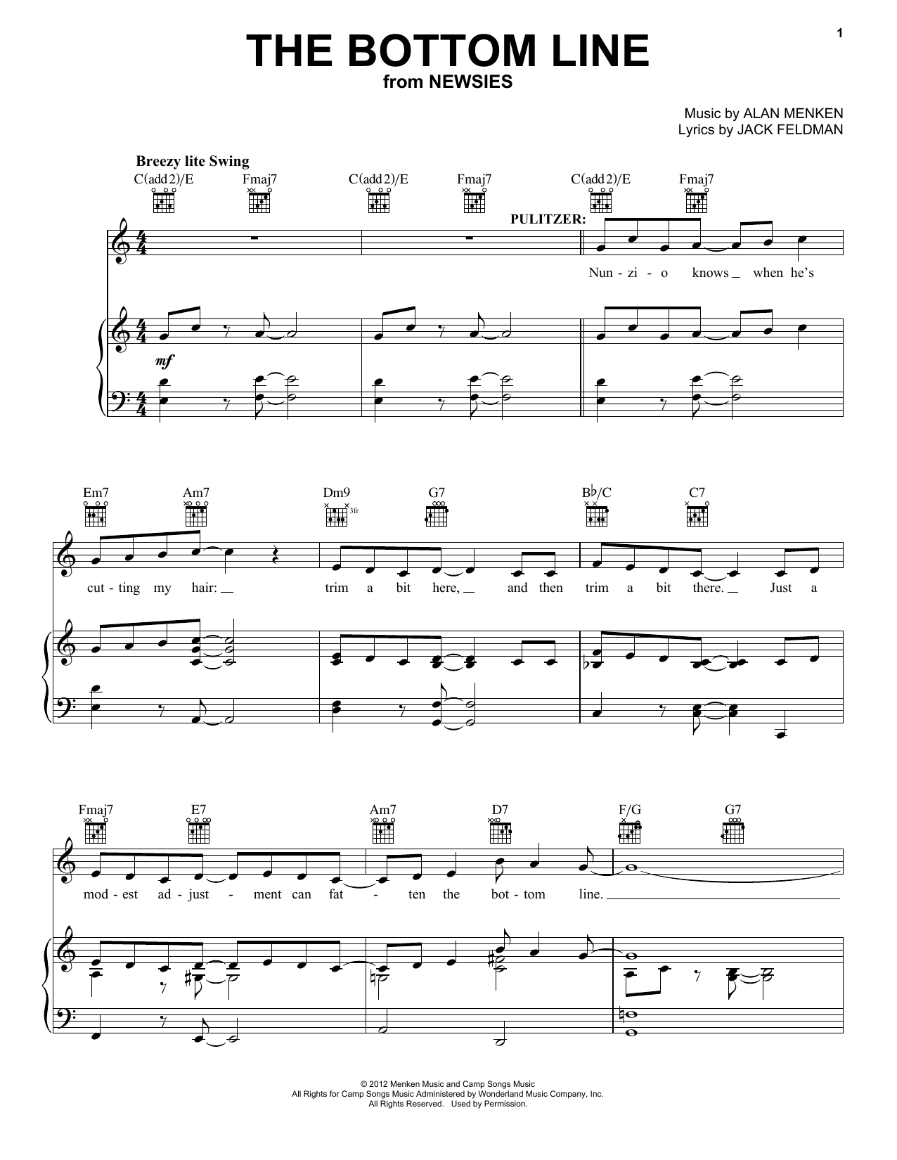 Alan Menken The Bottom Line Sheet Music