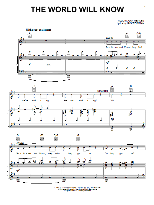 Alan Menken The World Will Know Sheet Music